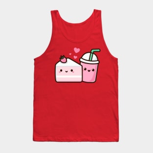 Kawaii Strawberry Lovers Gift | Cute Kawaii Strawberry Cake and Milkshake in Love Tank Top